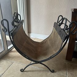 Vintage Iron Log Holder And Suede Carrier