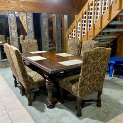 Beautiful Large Solid Wood Dining Table + 6 Ornate Chairs
