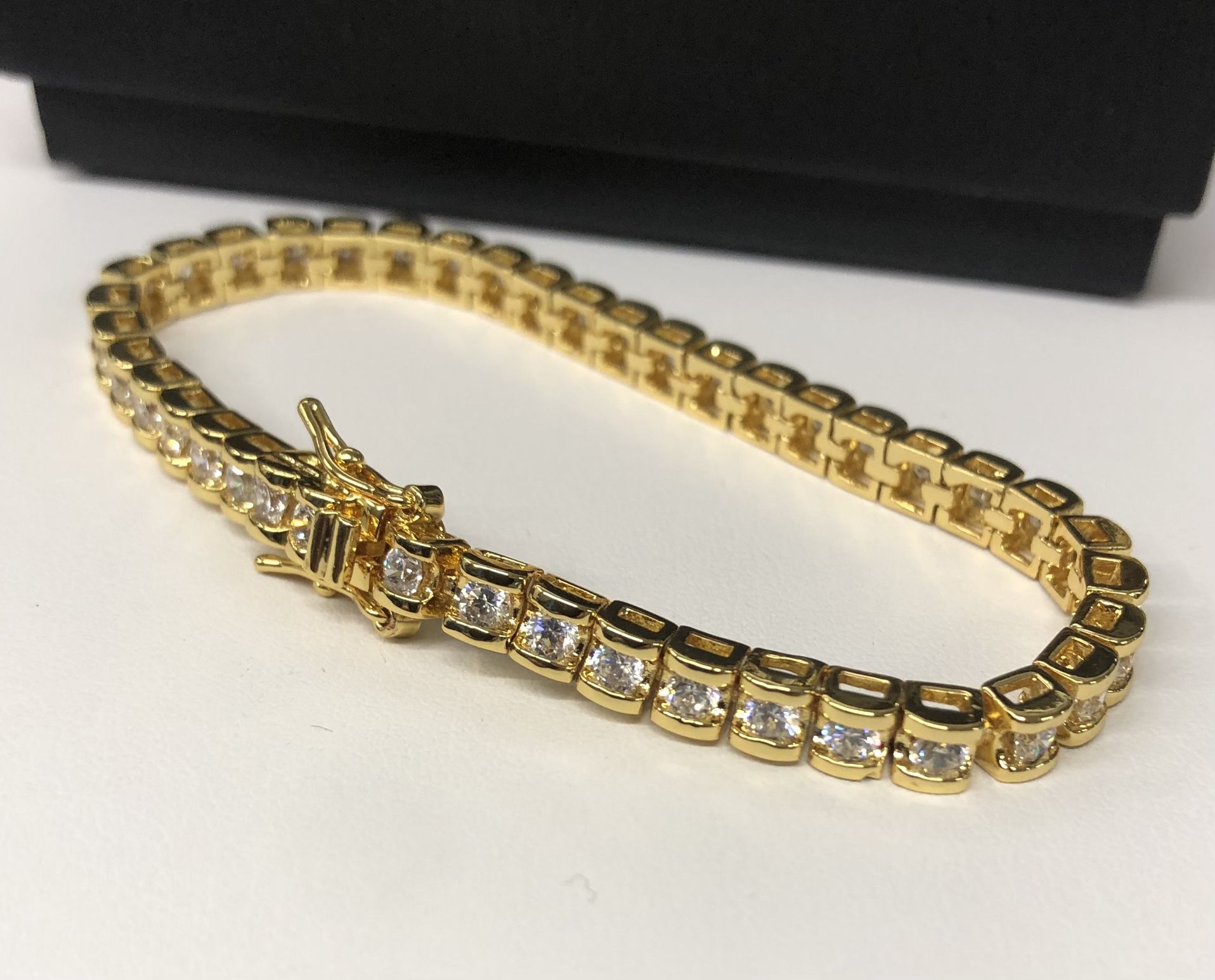 14k Gold Plate (stamped )  Simulated Diamonds Stones Tennis bracelet