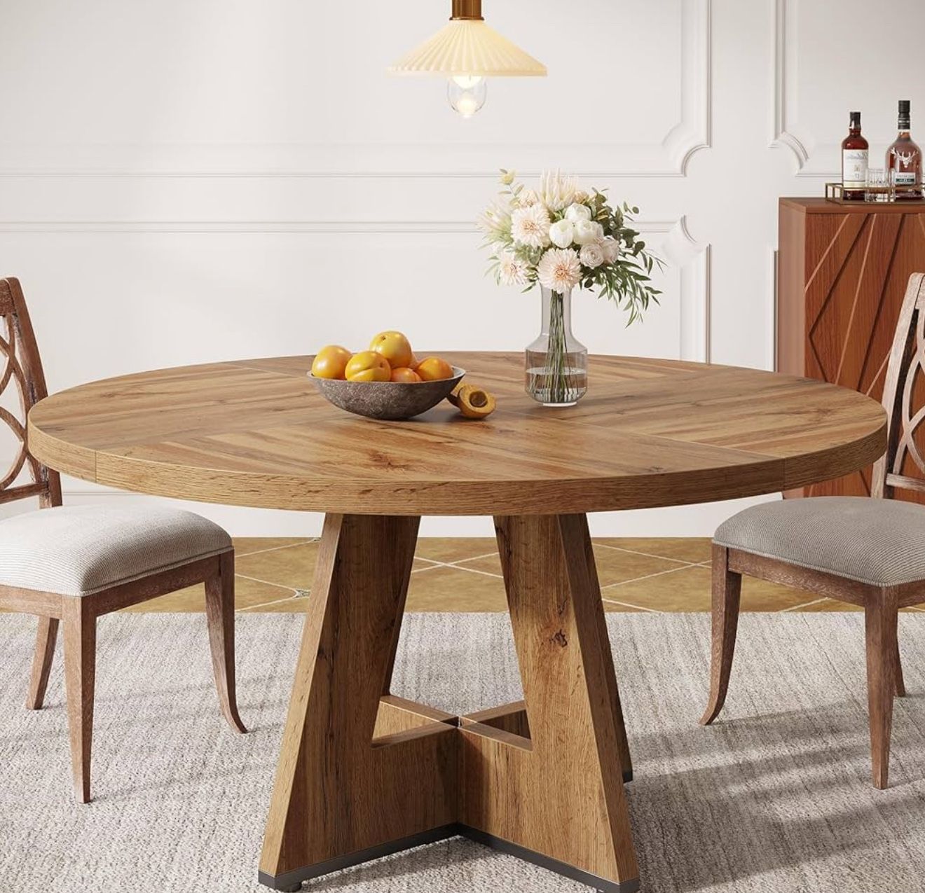 Tribesigns Farmhouse Dining Table, 47 Inch Round Dinner Table for 4, Rustic Round Dining Room Table for Home Dining Room Living Room (Wood)
