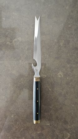 Vintage Stainless Japan Cheese Knife Brass Black Wood Handle