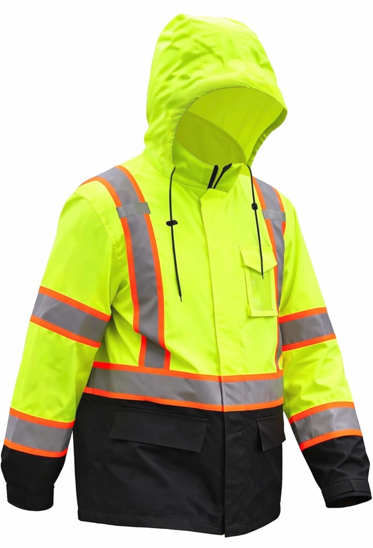 High Visibility Reflective Rain Jacket for Men, ANSI Class 3 Waterproof Hi Vis Safety Rain Gear & Rain Coat for Construction and Road Work, Yellow wit