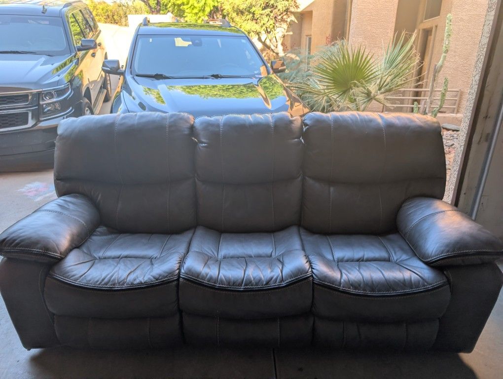 Gray Leather Reclining Couch