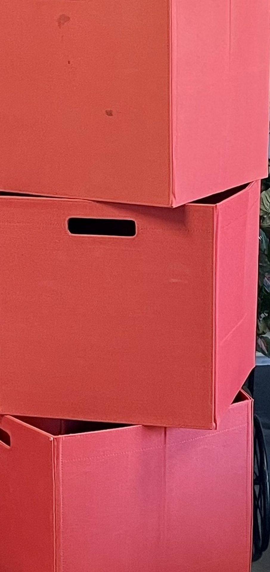 Six Red Canvas Storage Boxes