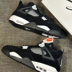 Jordan Air Jordan 4 Retro “White Thunder” Leather Anti-slip Mid-top Retro Basketball Shoes Men's and Women's Black and White