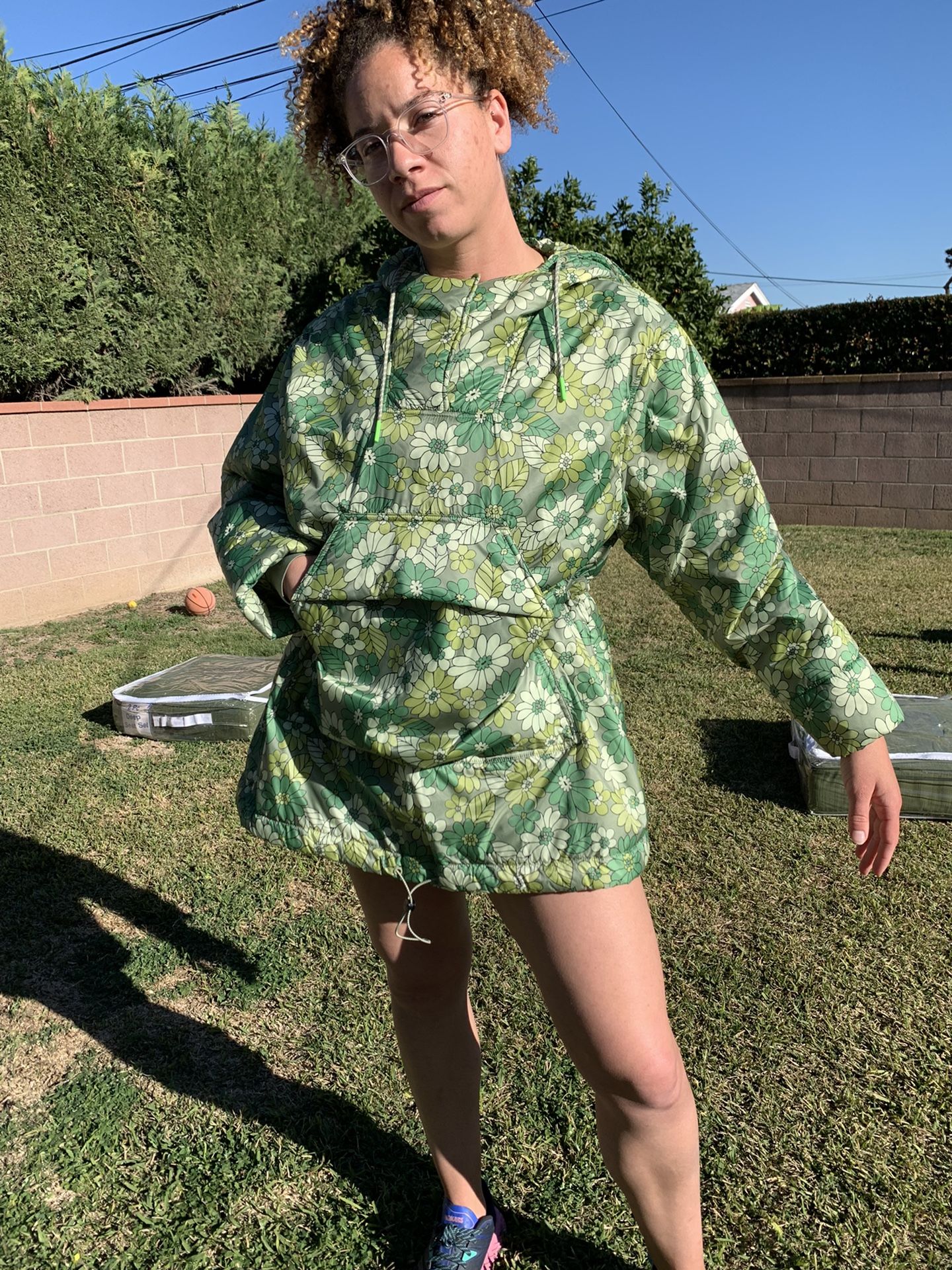 Zara Green Floral Puffer Jacket Size Medium