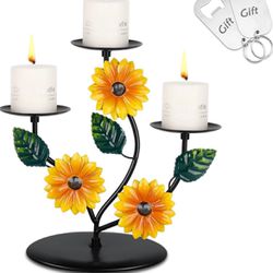  Sunflower Black Candle Holders, Candle Holders for Pillar Candles, Tea Light Candle Holders, Forfabu Candle Stands for Home Decor, Meta