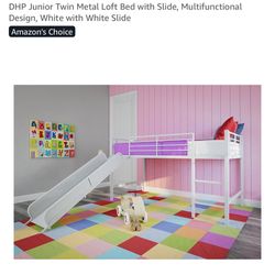 White metal loft Twin bed with slide 