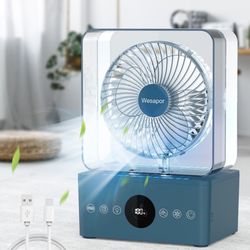 Portable Air Conditioners Cooling Fan with 3600mah battery, Quiet with 3 Speeds, 1000ml Evaporative Personal Air Conditioner Fan with Mist, 8H Timer, 