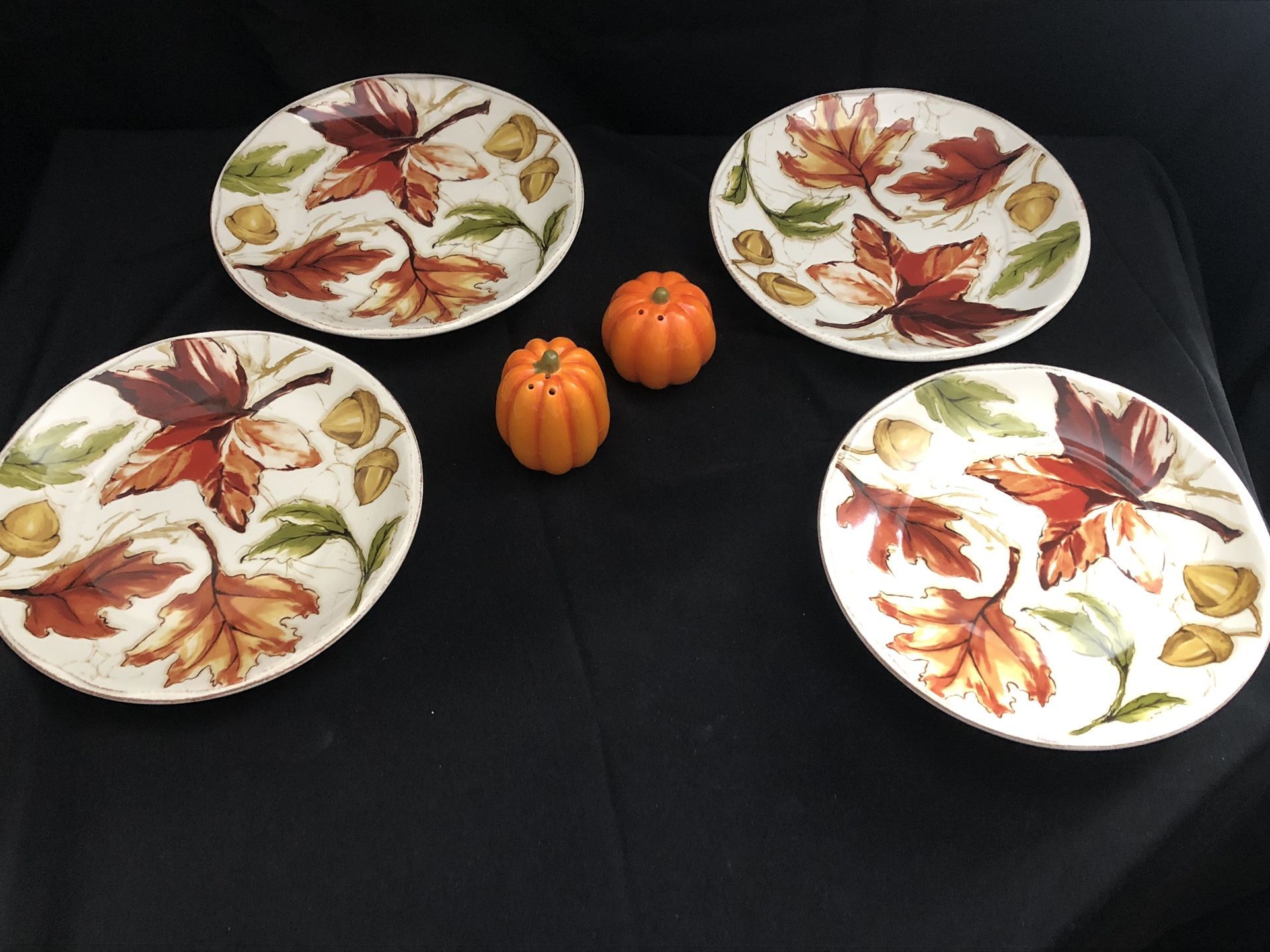 Fall Plates And Pumpkin Salt And Pepper