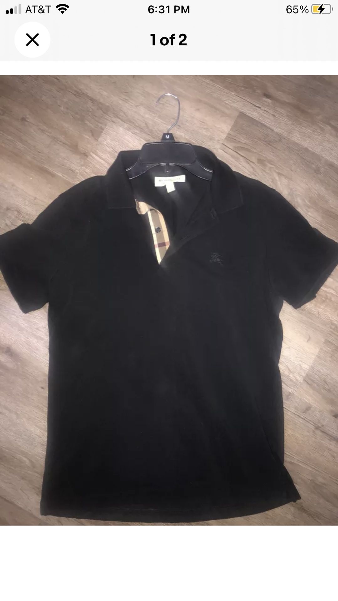 Burberry London England Medium Black Collared Polo Plaid