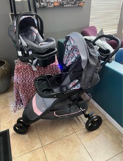 New Baby Trend EZRIDE 50 Travel System Car Seat Stroller Gray Pink Floral
