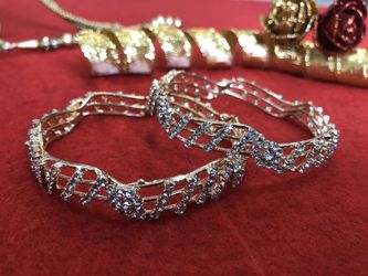 Indian Traditional Gold plated with Diamond look stones 2 Bangle set Size 2.6.