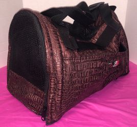 Pet Carrier Tote Bag Metallic Brown Croc-Embossed Finish Dog Cat Bunny GuineaPig