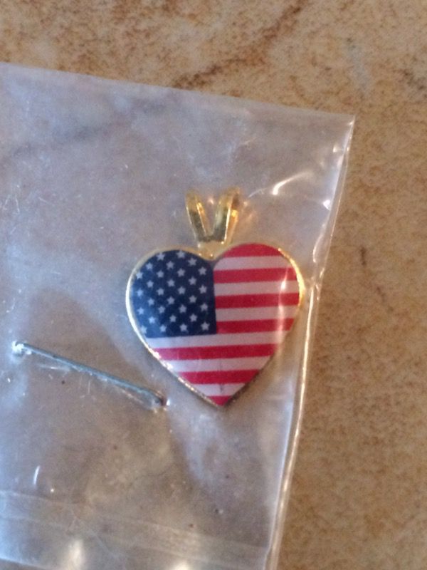 Goldtone US Flag Heart Pendant