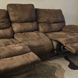 Brown Fabric Triple Reclining Couches from JEROMES