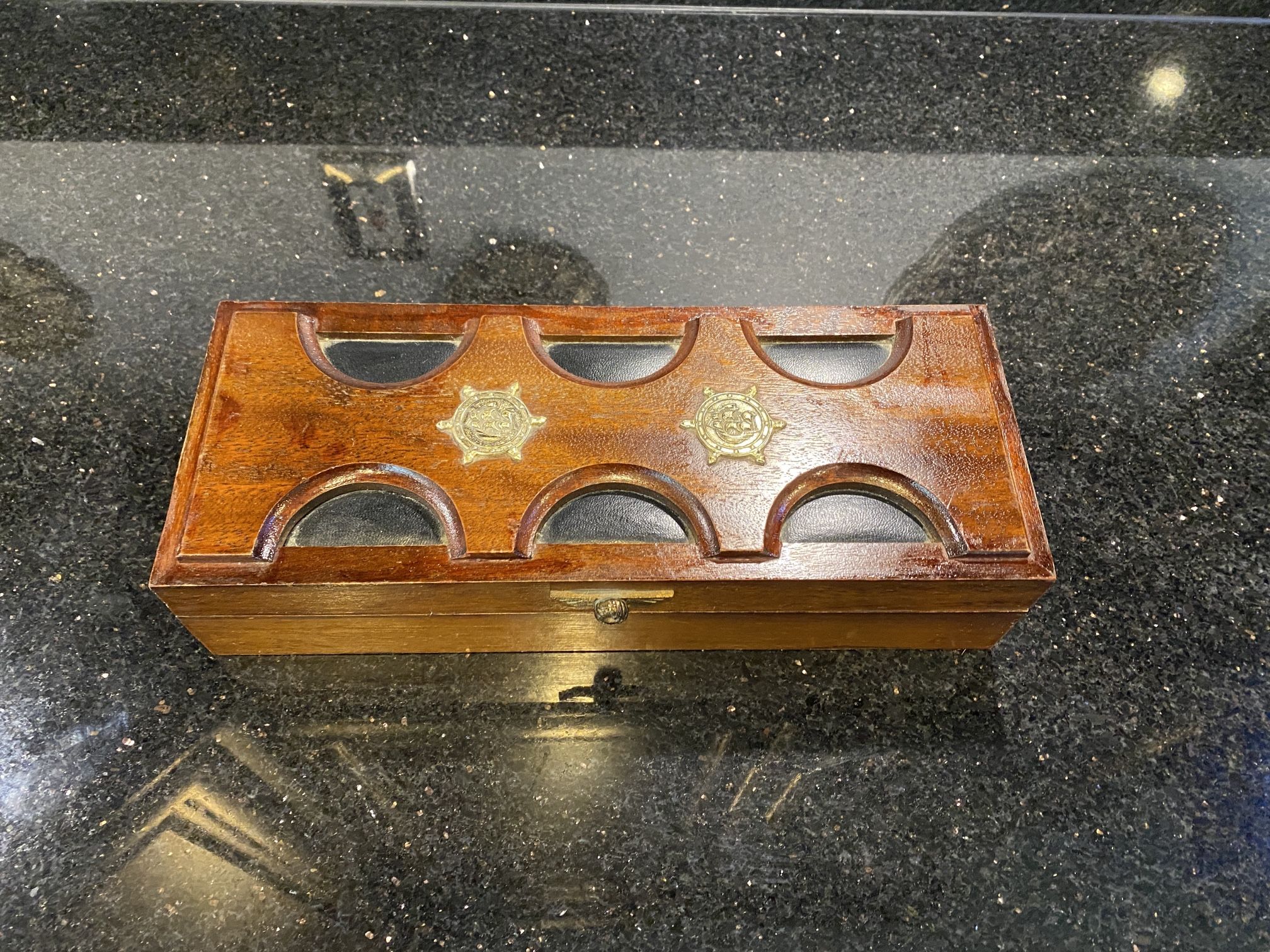 Vintage Japanese Hand Made Walnut Wooden Jewelry Box Nautical 4.75Wx12Lx2.5H