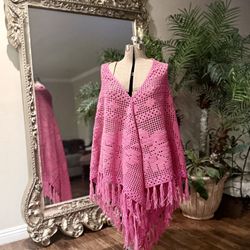 Hand Crochet Hot Pink Shawl 