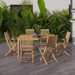 BRAND NEW Rectangular 7 Piece 100% FSC Certified Teak Wood Table & Chairs Dining Set | Ideal Furniture set for Outdoor
