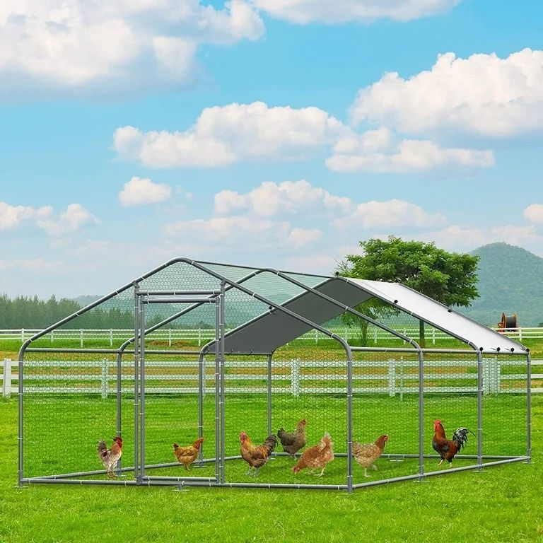 Large Metal Chicken Coop Outdoor Walk-in Poultry Cage Hen Run House Rabbits