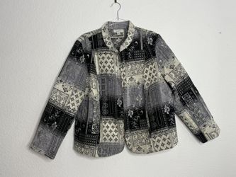 dress barn  Size XL Full Zip Collard Long Sleeve Career Jacket Black Silver