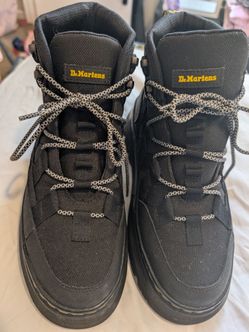 Dr. Martens Men's Black Leather Combat Boots Logo Lace-Up Ankle Round Toe US 8