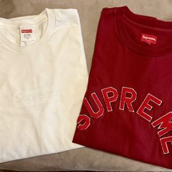 🔥🔥Supreme Tonal Box Logo White/White Burgundy Chenille Arc Tee Sz L XL🔥🔥
