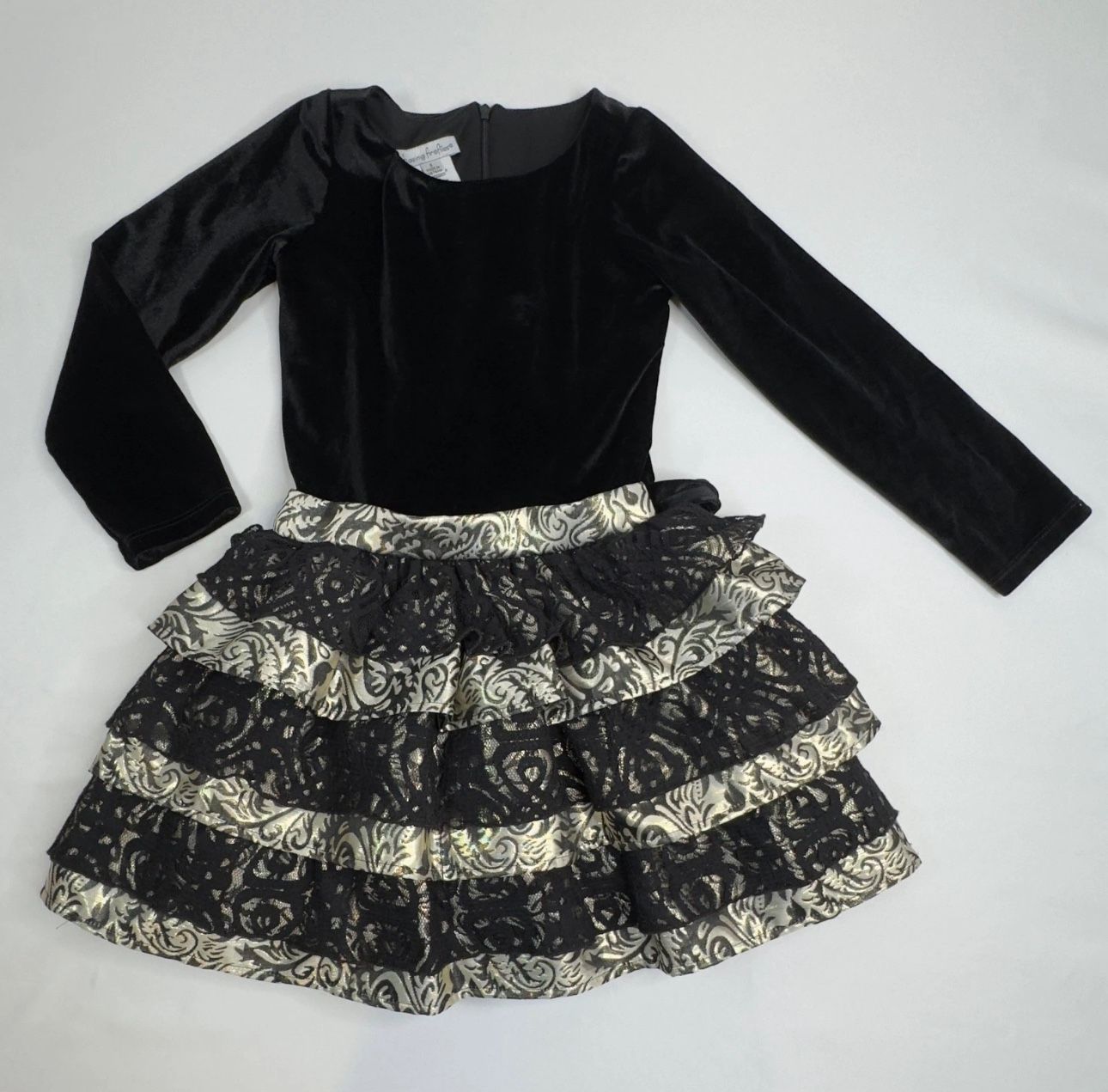 Chasing Fireflies Girls Black Velvet Dress Tiered Lace Party Holiday Size 6