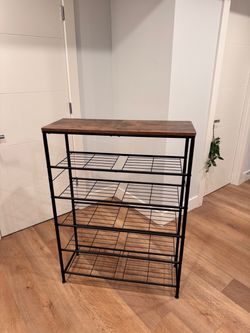 6 Tier Metal Shoe Rack with Wood Top, 18-24 Pairs