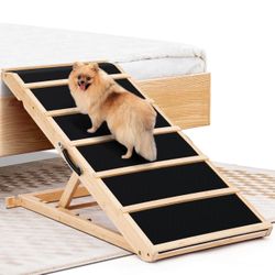Dog Ramp, Yoassi Foldable Dog Ramp for Bed, Couch, Car with Portable Handle, 12-23 inches 4 Levels Adjustable Heigh, 17" Non-Slip Surface for Small & 