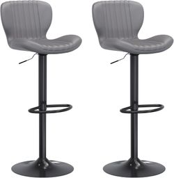 JAMFLY Bar Stools Set of 2, Leather Adjustable Barstools Counter Height Modern Bar Stools, Island