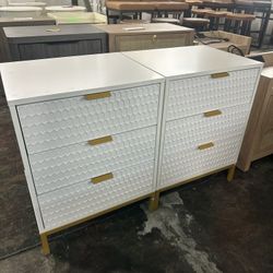 New assembled 3 Drawers Nightstand Set of 2 Bedside Table Night Stand for Bedroom, Modern Round End Side Table with Storage and Gold Handles, White