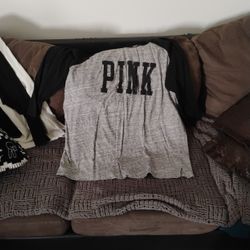 Victoria Secret Pink Gray And Black Quarter Sleeve Tshirt Xl