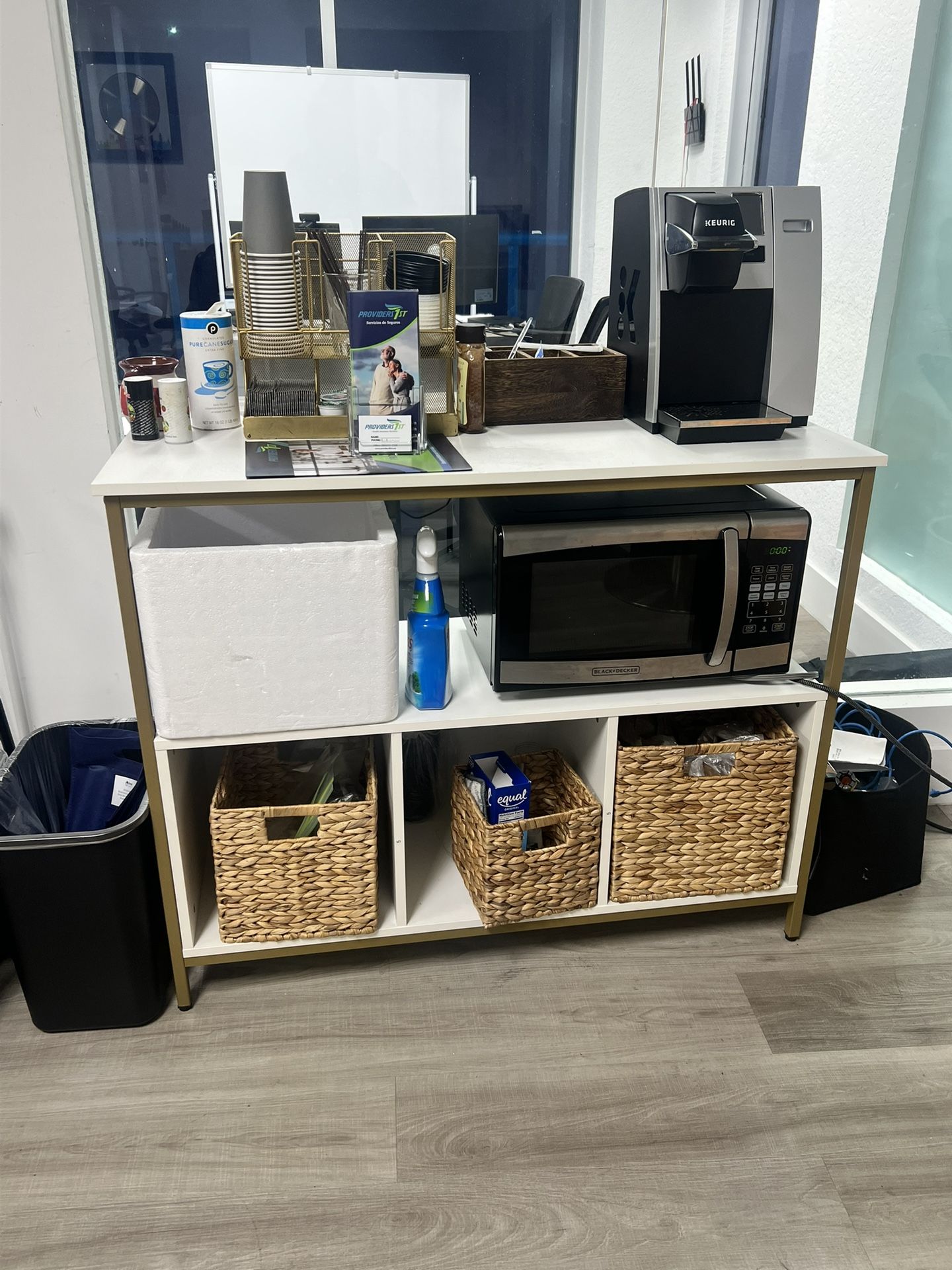 Coffee Station Console Table with Microwave + Storage 