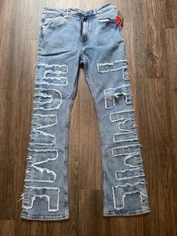 Homme + Femme Frayed Logo Jeans Light Wash Size 32