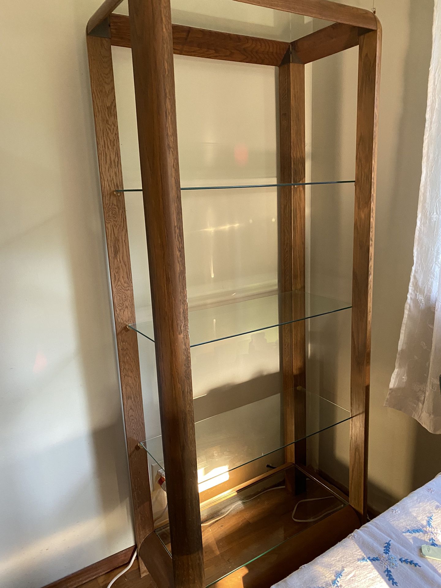 2 Mid Century Wood & Glass Display Shelves  6’x30”x17”