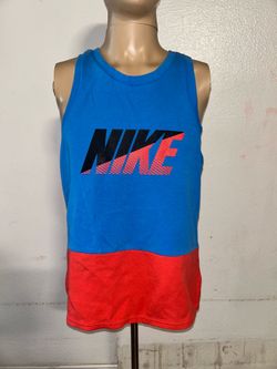 Nike Athletic Muscle Shirt Mens Tank Blue Red Active Colorblock Sleeveless  Sz M