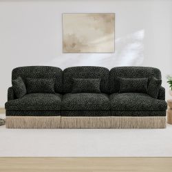 Target 100" Leopard Print Chenille 3-Seater Modular Sofa with Fringe Trim, Green