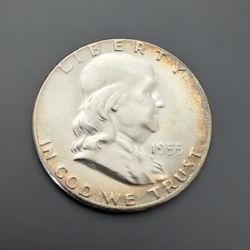 1955 Key Date Franklin Half Bu Rainbow Toned Coin