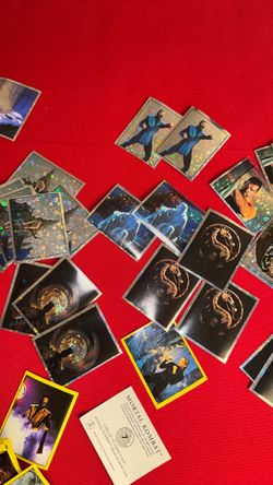 Mortal Kombat by Service line made in Italy, Modina, original movie stickers, collector cards, and great condition holograms and regular ones super ra