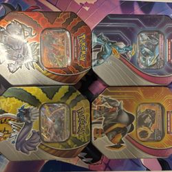 Re Pokemon TCG Paradox Destinies Tins Set of ALL 4 Tins FACTORY SEALED!