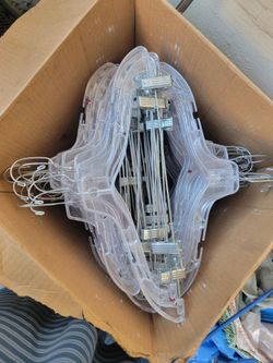Lot of Clear Plastic Clothes Hangers with Clips