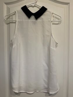 White Sleeveless Blouse with Black Collar