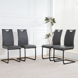 Set Of 4 - Dark Gray Faux Leather Dining Chairs with Black Metal C Frame [NEW] <Assembly Req'd>