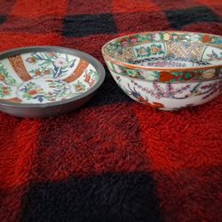 Antique  Oriental Hand Painted With Gold Trim Bowl Saucer Set