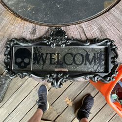 Halloween Skull Welcome Unwelcome On Other Side Sign Ex Cond 