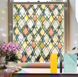 Bloss Stained Glass Window Film for Glass,Rainbow Windows Privacy Film, Sunroof Decal for Car UV & Heat Blocking Faux Stained Glass Window Film, Priva