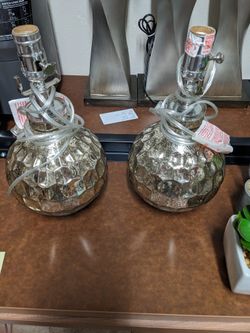Set of 2 Mercury Glass Table Lamps (No Shades)