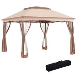 Pop Up Gazebo 11x11 - Outdoor Canopy Tent with Mosquito Netting for Patio Garden Backyard (Beige)