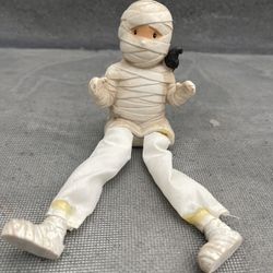 Halloween Decor- Small Mummy Sittable Doll With Sparkly Raven On Shoulder